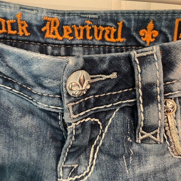 Rock Revival Women’s 25 Blue Skinny Jeans Distressed Acid-Wash Capris - Picture 4 of 9